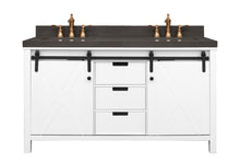 Load image into Gallery viewer, 60" West Elm Double Vanity Set with White Cabinet, Pearl Grey Quartz Countertop, 2 Mirrors & Basins