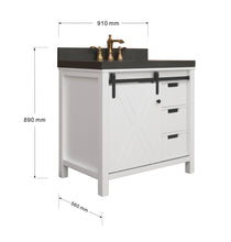 Load image into Gallery viewer, 36" West Elm Vanity Set with White Cabinet, Pearl Grey Quartz Countertop, Mirror & Basin