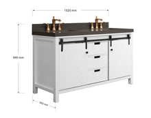 Load image into Gallery viewer, 60" West Elm Double Vanity Set with White Cabinet, Pearl Grey Quartz Countertop, 2 Mirrors & Basins