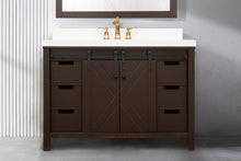 Load image into Gallery viewer, 48" West Elm Vanity Set with Brown Cabinet, White Quartz Countertop, Mirror & Basin