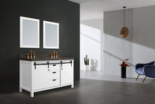 Load image into Gallery viewer, 60" West Elm Double Vanity Set with White Cabinet, Pearl Grey Quartz Countertop, 2 Mirrors & Basins