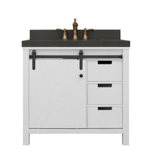 Load image into Gallery viewer, 36&quot; West Elm Vanity Set with White Cabinet, Pearl Grey Quartz Countertop, Mirror &amp; Basin
