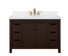 Load image into Gallery viewer, 48&quot; West Elm Vanity Set with Brown Cabinet, White Quartz Countertop, Mirror &amp; Basin
