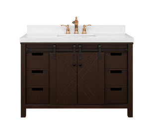 48" West Elm Vanity Set with Brown Cabinet, White Quartz Countertop, Mirror & Basin