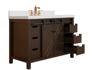 48" West Elm Vanity Set with Brown Cabinet, White Quartz Countertop, Mirror & Basin