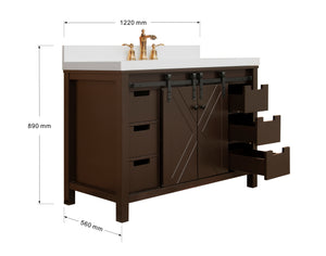 48" West Elm Vanity Set with Brown Cabinet, White Quartz Countertop, Mirror & Basin