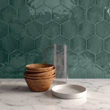 Load image into Gallery viewer, 6&quot; Ara Moda Hexagon Hunter Green Glossy Pressed Glazed Ceramic Wall Tile
