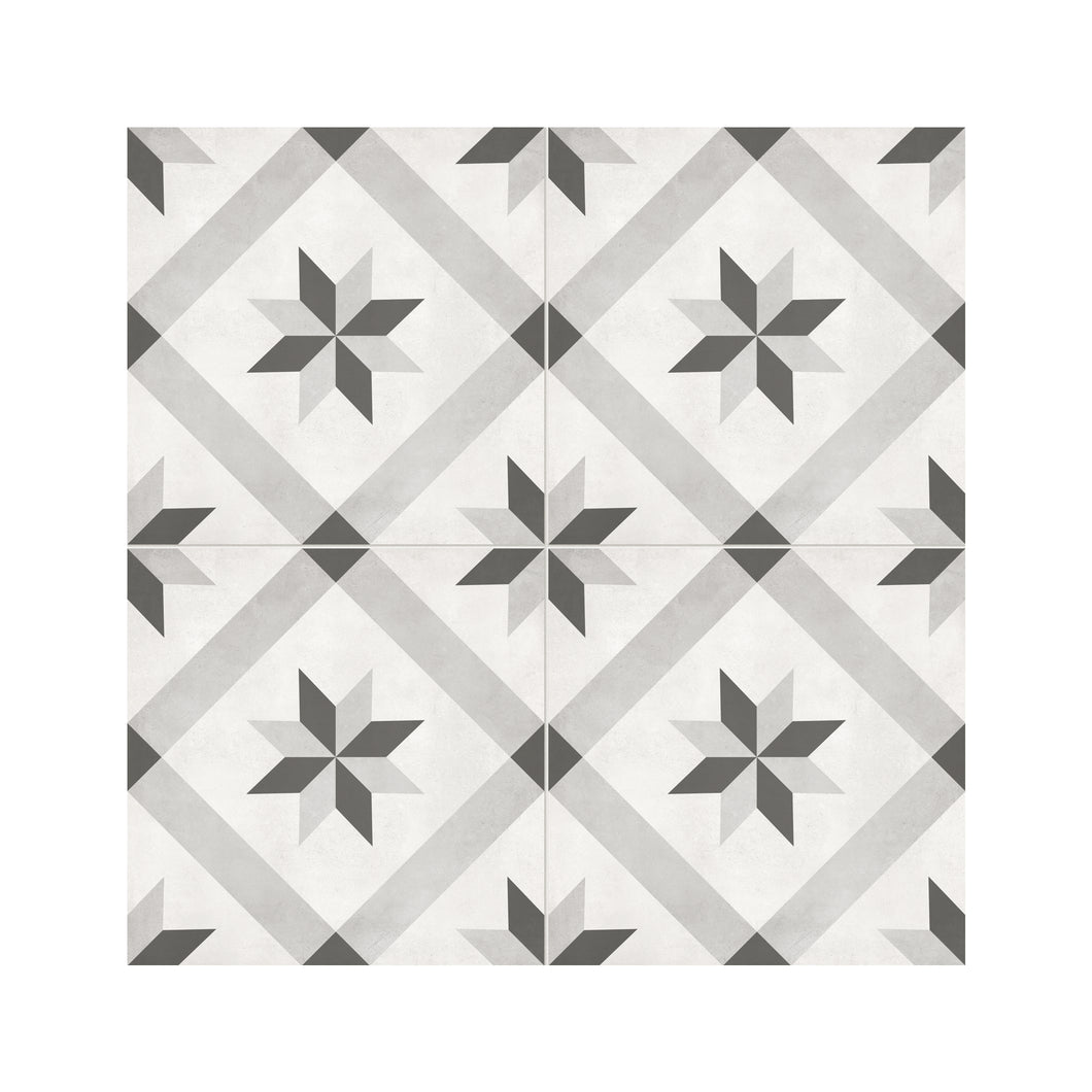 8x8 Format Compass Light Grey Porcelain Matte Tile