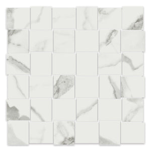 2x2 Chateau Statuario Venato Basketweave Porcelain Mosaic