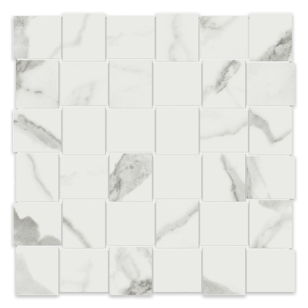 2x2 Chateau Statuario Venato Basketweave Porcelain Mosaic