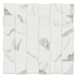 2x2 Chateau Statuario Venato Basketweave Polished Glazed Porcelain Mosaic