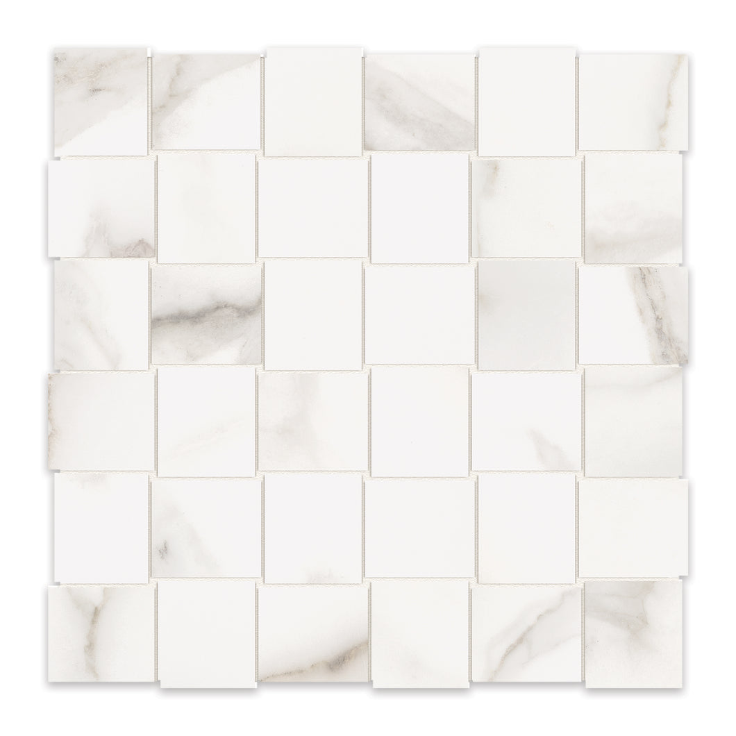 2x2 Basketweave Chateau Calacatta Porcelain Matte Mosaic