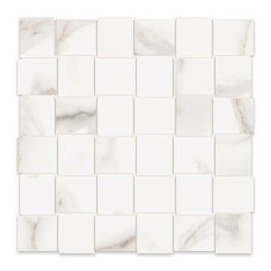 2x2 Basketweave Chateau Calacatta Porcelain Polished Mosaic