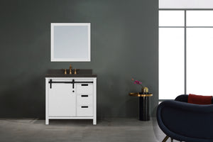 36" West Elm Vanity Set with White Cabinet, Pearl Grey Quartz Countertop, Mirror & Basin