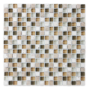 5/8x5/8 Paris Brown-White Glass Stone Blend Mosaic