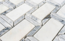 Load image into Gallery viewer, 2x4 White with Grey Frame Bianco Carrara Marble Polished Mosaic
