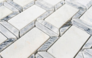 2x4 White with Grey Frame Bianco Carrara Marble Polished Mosaic