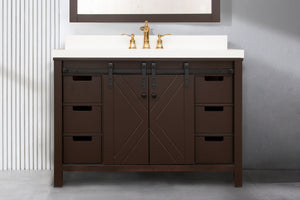 48" West Elm Vanity Set with Brown Cabinet, White Quartz Countertop, Mirror & Basin