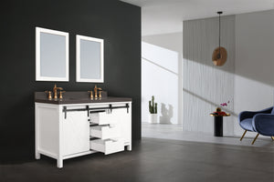 60" West Elm Double Vanity Set with White Cabinet, Pearl Grey Quartz Countertop, 2 Mirrors & Basins