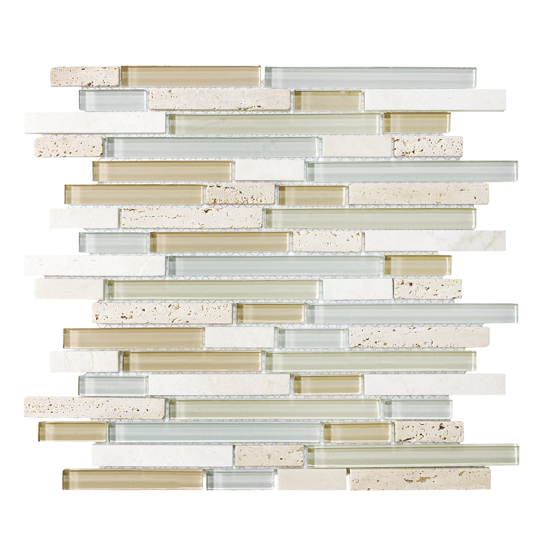 Random Strip Paris White-Beige Glass Stone Blend Mosaic