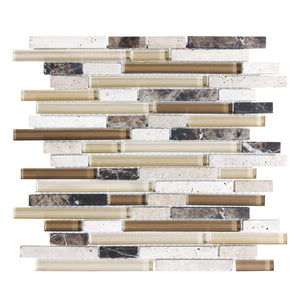 Random Strip Paris Brown-Beige Glass Stone Blend Mosaic