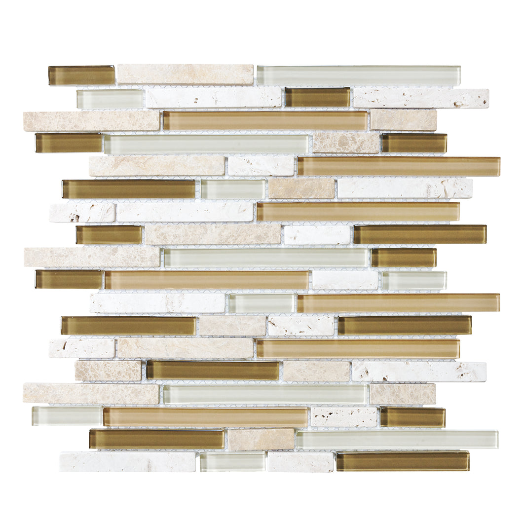 Random Strip Paris Brown-White Glass Stone Blend Mosaic