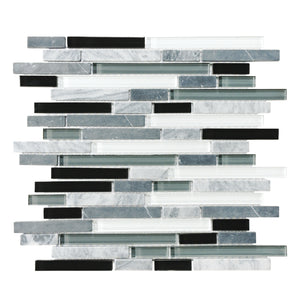 Random Strip Paris Black-Grey Glass Stone Blend Mosaic