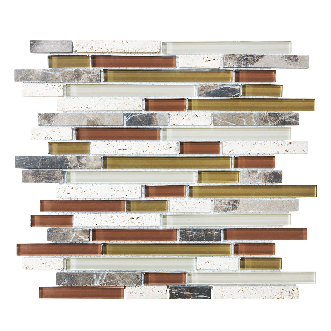 Random Strip Paris Rustic Glass Stone Blend Mosaic