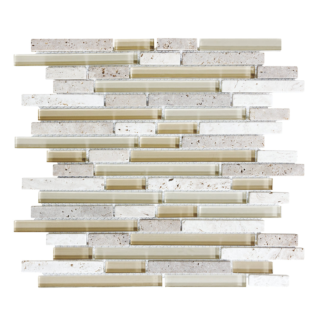 Random Strip Paris Beige Glass Stone Blend Mosaic