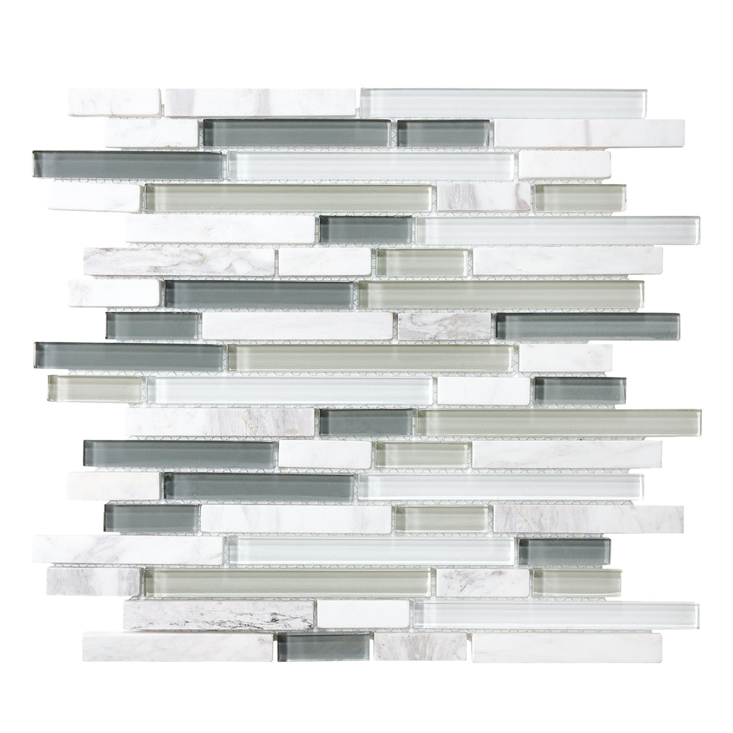 Random Strip Paris Grey-White Glass Stone Blend Mosaic