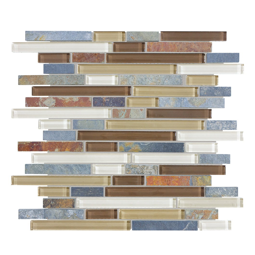 Random Strip Genesis Amber Glass Slate Blend Mosaic