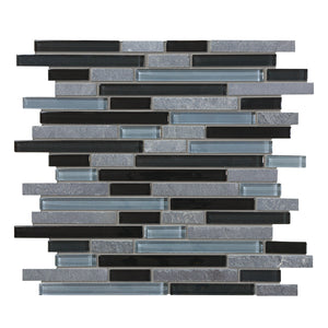 Random Strip Genesis Black Glass Slate Blend Mosaic