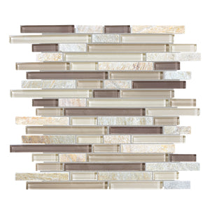 Random Strip Genesis Beige Glass Quartz Blend Mosaic