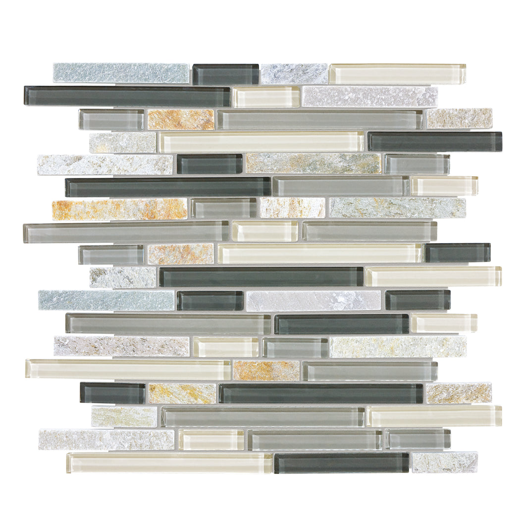 Random Strip Genesis Silver Glass Quartz Blend Mosaic