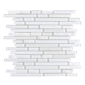 Random Strip Genesis White Glass Quartz Blend Mosaic