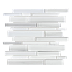 Random Strip LVBlend White Glass Mosaic