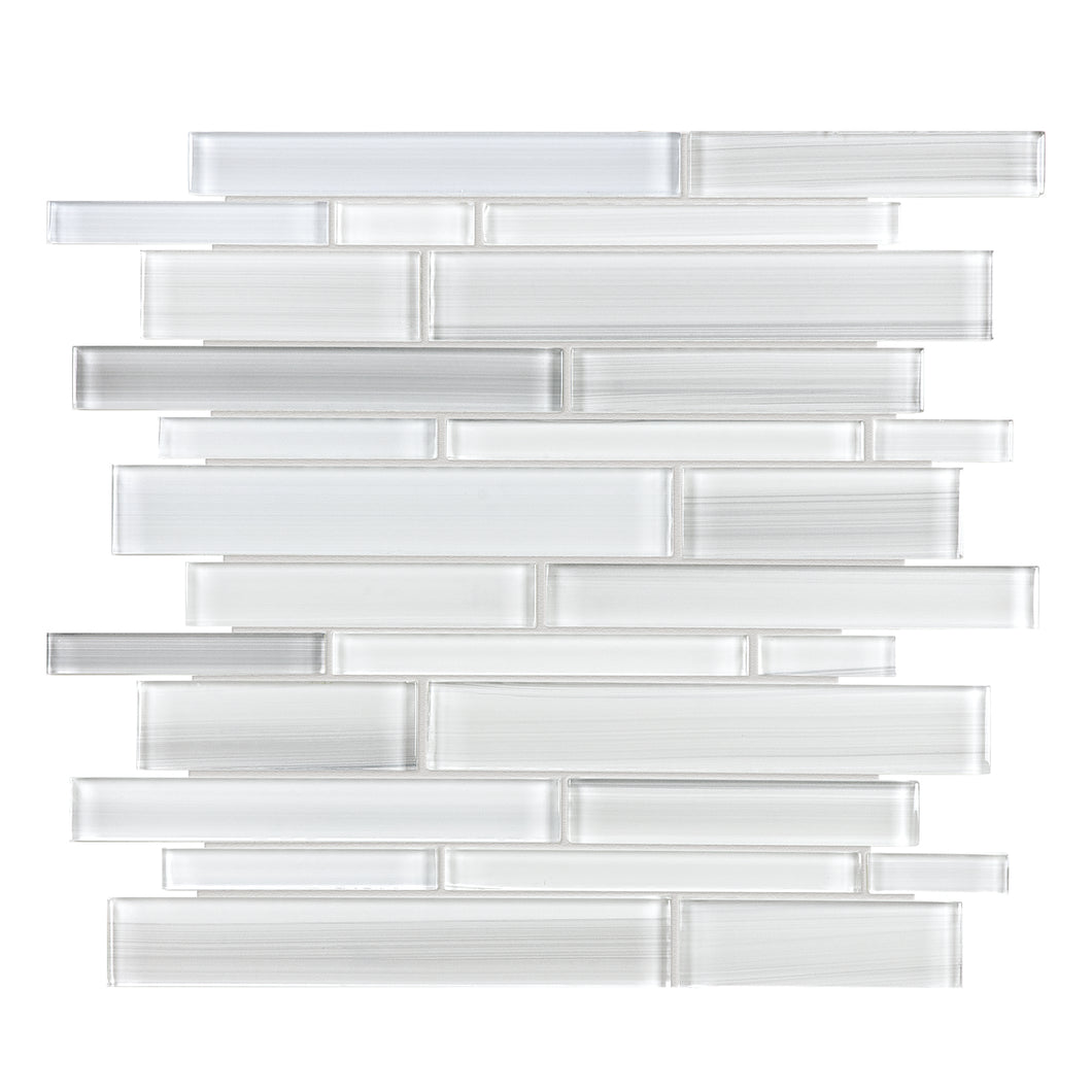 Random Strip LVBlend White Glass Mosaic