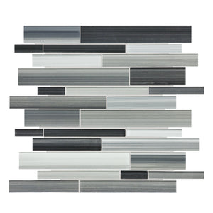 Random Strip LVBlend Black-Grey Glass Mosaic