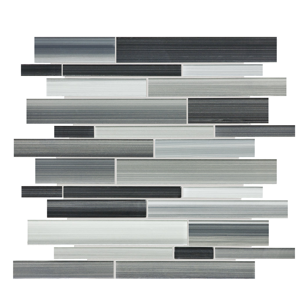 Random Strip LVBlend Black-Grey Glass Mosaic