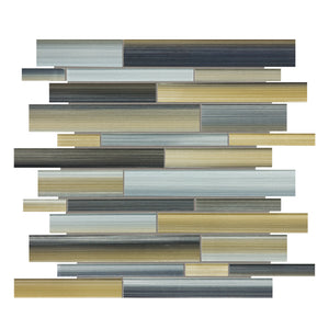 Random Strip LVBlend Black-Beige Glass Mosaic