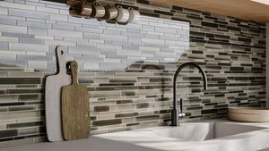 Random Strip LVBlend Multi-Grey Glass Mosaic