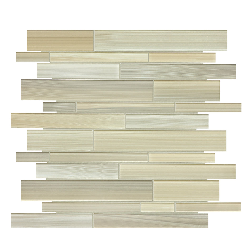 Random Strip LVBlend Beige-Grey Glass Mosaic