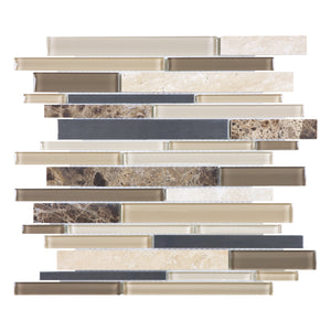 Random Strip Istyle Brown Glass Stone Metal Mosaic