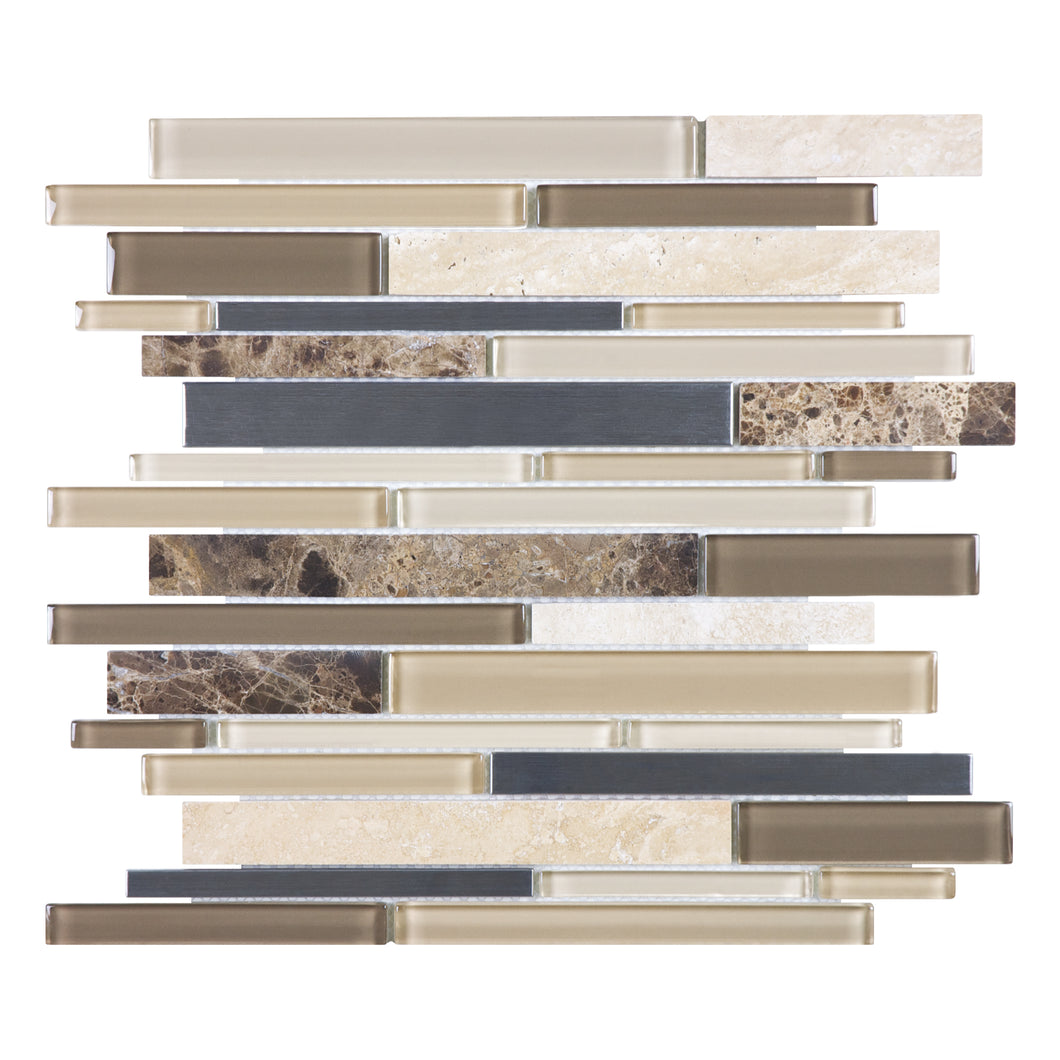 Random Strip Istyle Brown Glass Stone Metal Mosaic