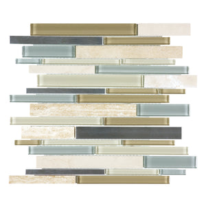 Random Strip Istyle Blue-Beige Glass Stone Metal Mosaic