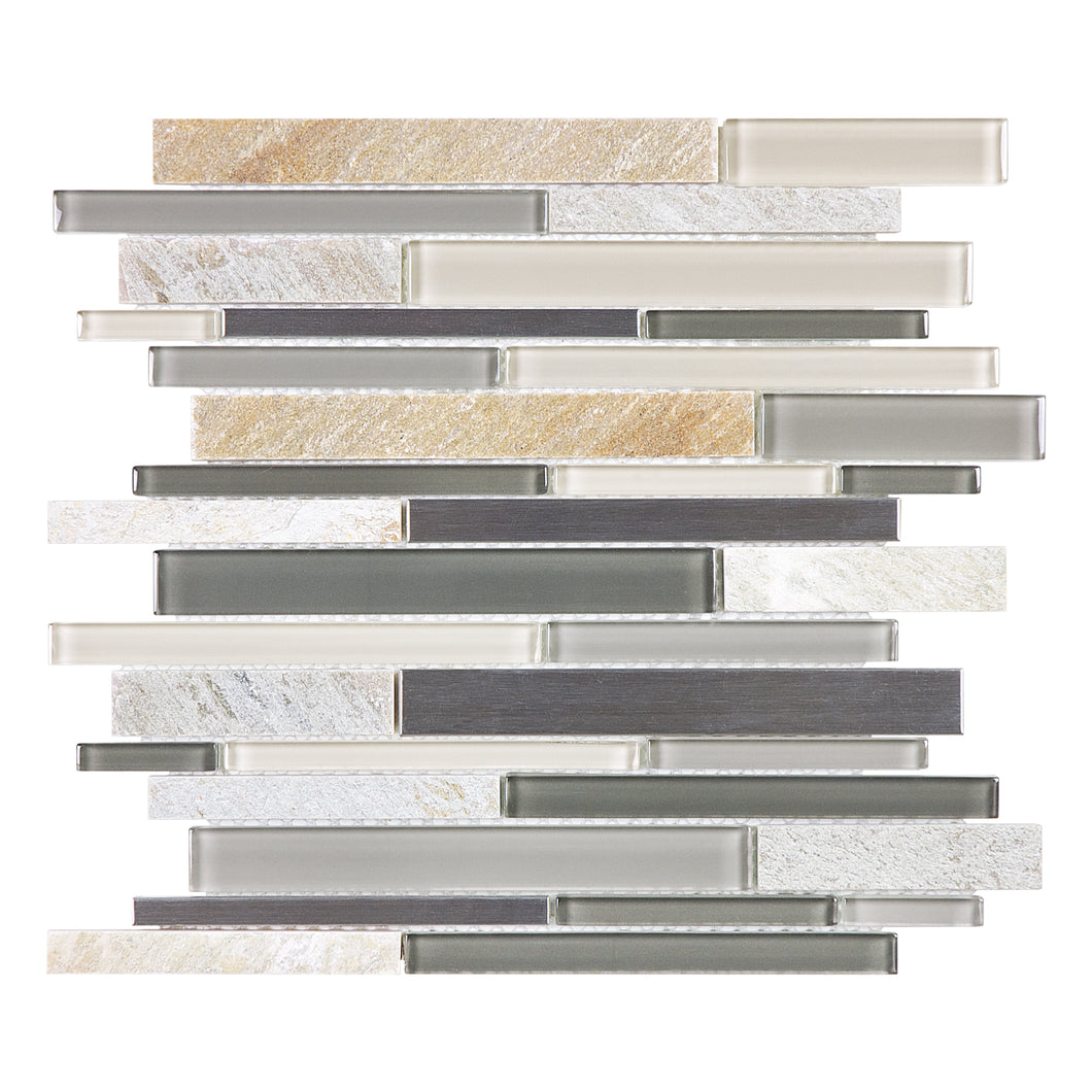 Random Strip Istyle Grey Glass Stone Metal Mosaic