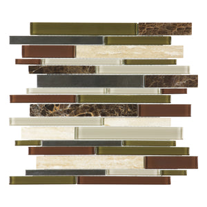 Random Strip Istyle Brown Glass Stone Metal Mosaic