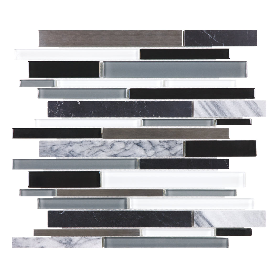 Random Strip Istyle Black-Grey Glass Stone Metal Mosaic