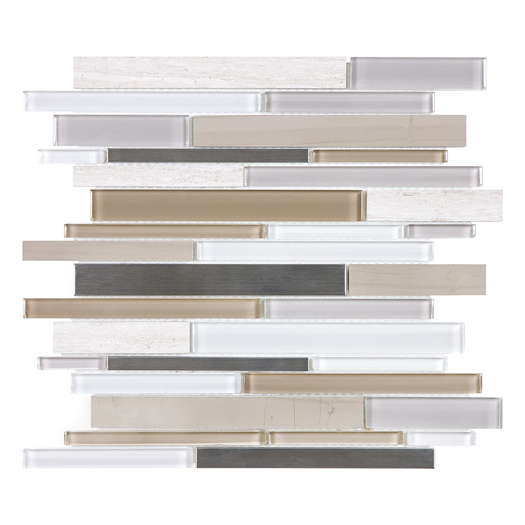 Random Strip Istyle Beige-White Glass Stone Metal Mosaic