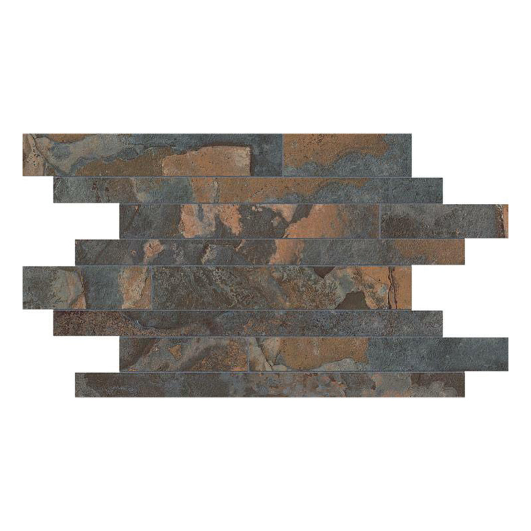 Random Strip Mumbai Slate Rustic Blue Porcelain Matte Mosaic